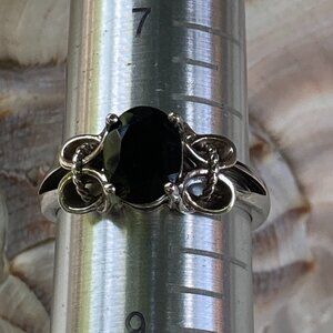 GSK black agate ring in 4-prong sterling silver setting.